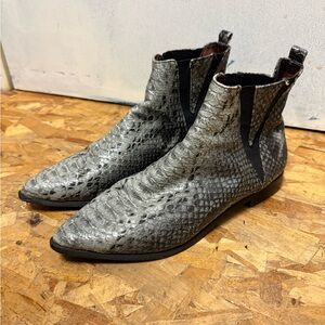 Jeffrey Campbell Gray Snake-Embossed Chelsea Booties